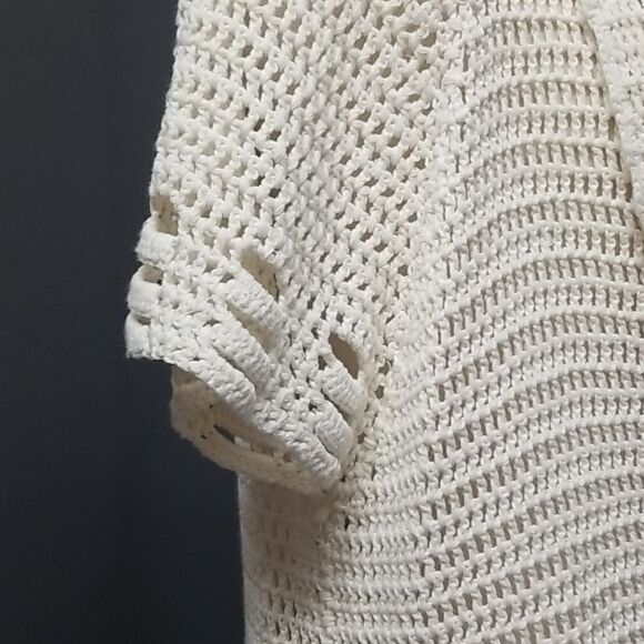Anthropologie Tapemeasure Cream Ivory Silk Blend Open Knit Button Cardigan Large - Picture 5 of 8